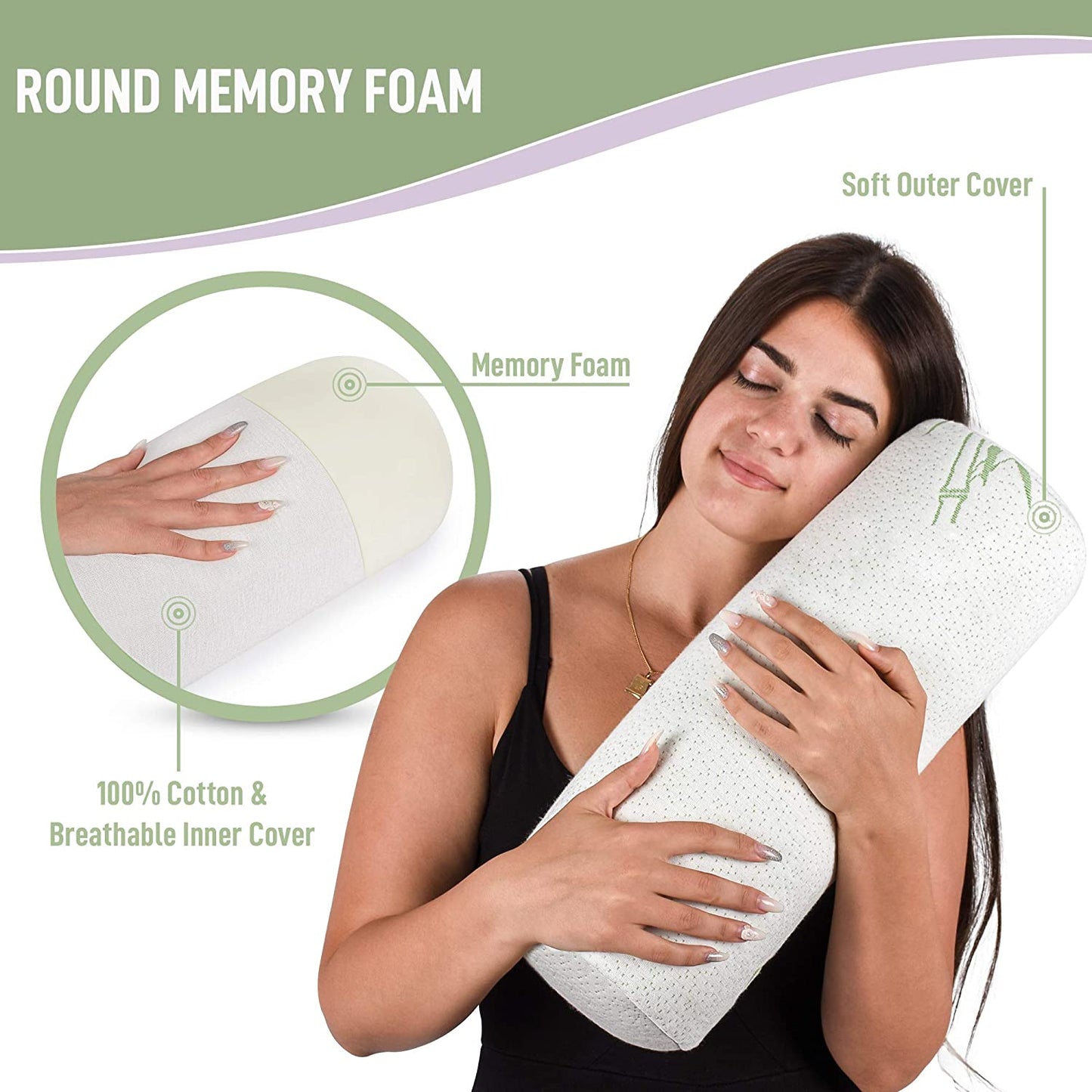 Almohada de cuello cilíndrica de bambú premium | Rollo cilíndrico para cuello, refuerzo cervical, almohadas redondas de bambú, soporte para cuello y espalda | Máximo confort