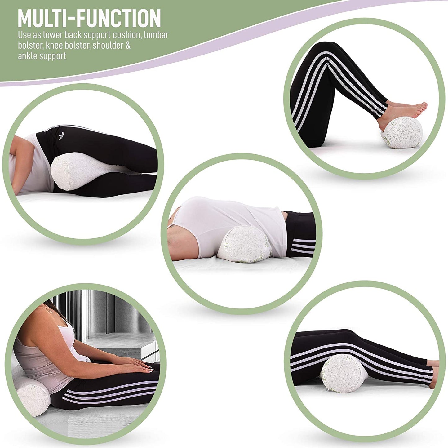 Almohada de cuello cilíndrica de bambú premium | Rollo cilíndrico para cuello, refuerzo cervical, almohadas redondas de bambú, soporte para cuello y espalda | Máximo confort