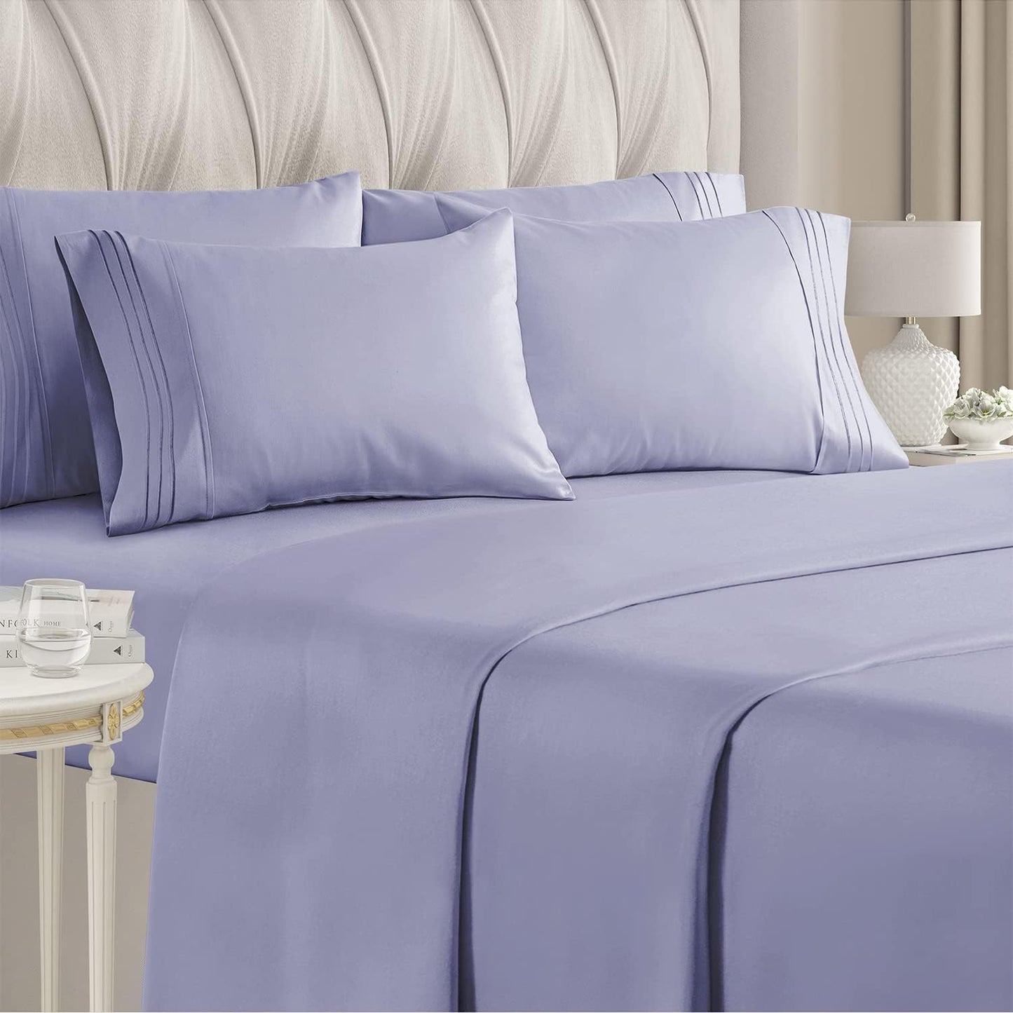 lavender bed sheet, cotton bed sheet, egyptian bed sheet, fitted bed sheet, deep pockets, wrinkle free, bamboo bed sheet, soft bed sheet, luxury bed sheet