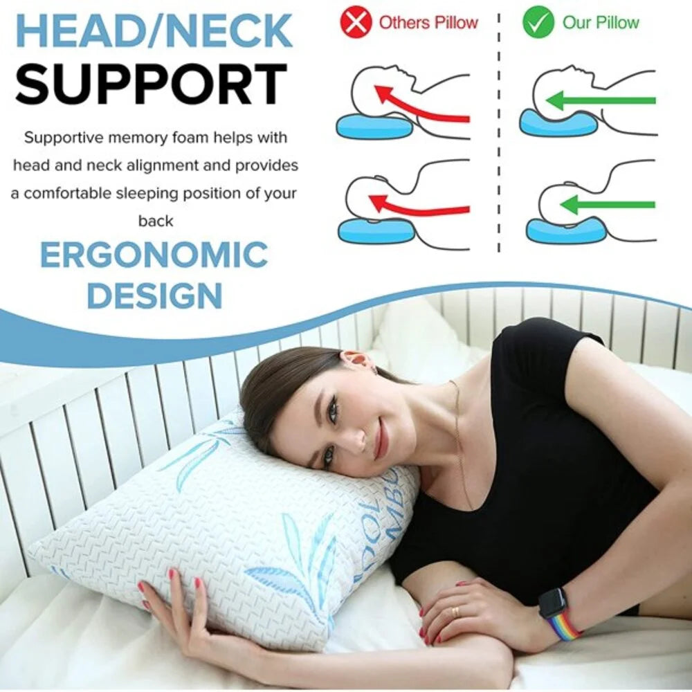 Premium Bamboo Covered Bed Pillow - Ultra-Soft, Hypoallergenic, and Eco-Friendly