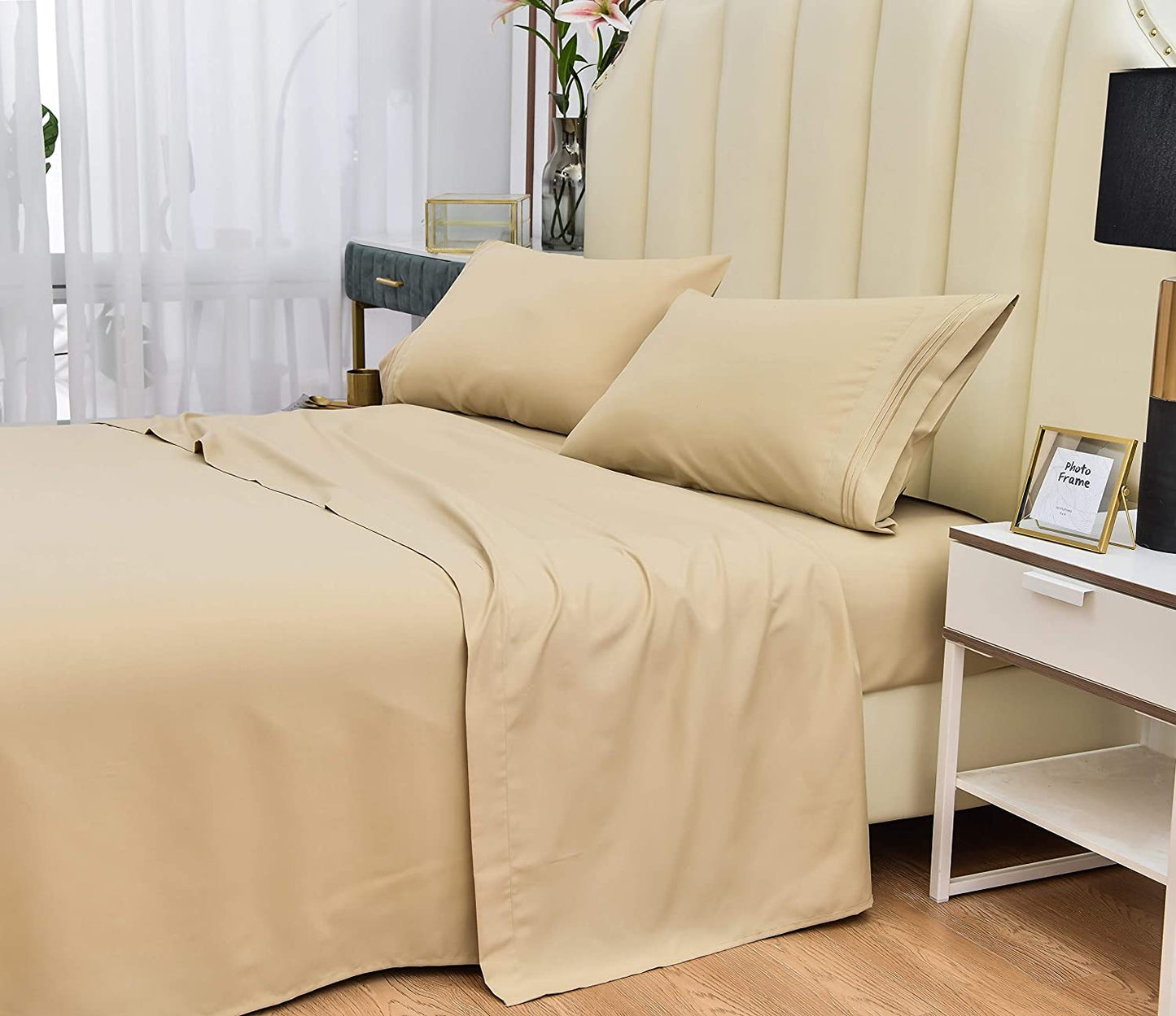 Juego de sábanas ultrasuaves de lujo | Hipoalergénico, bolsillos profundos, resistente a la decoloración, a las arrugas y a las manchas, 1800 hilos, 4 piezas