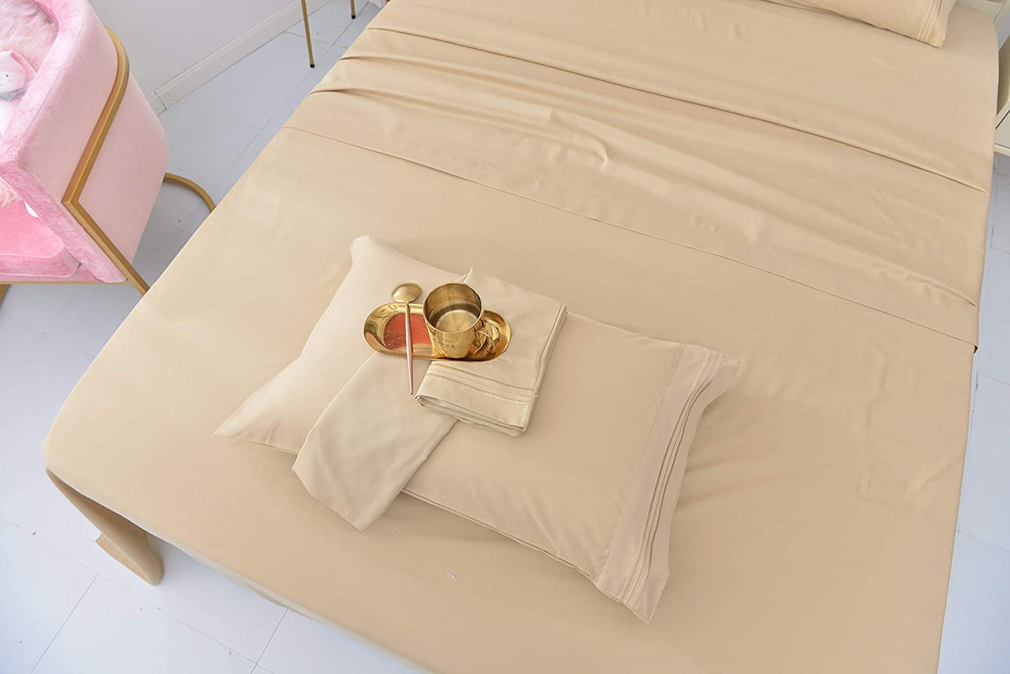 Juego de sábanas ultrasuaves de lujo | Hipoalergénico, bolsillos profundos, resistente a la decoloración, a las arrugas y a las manchas, 1800 hilos, 4 piezas