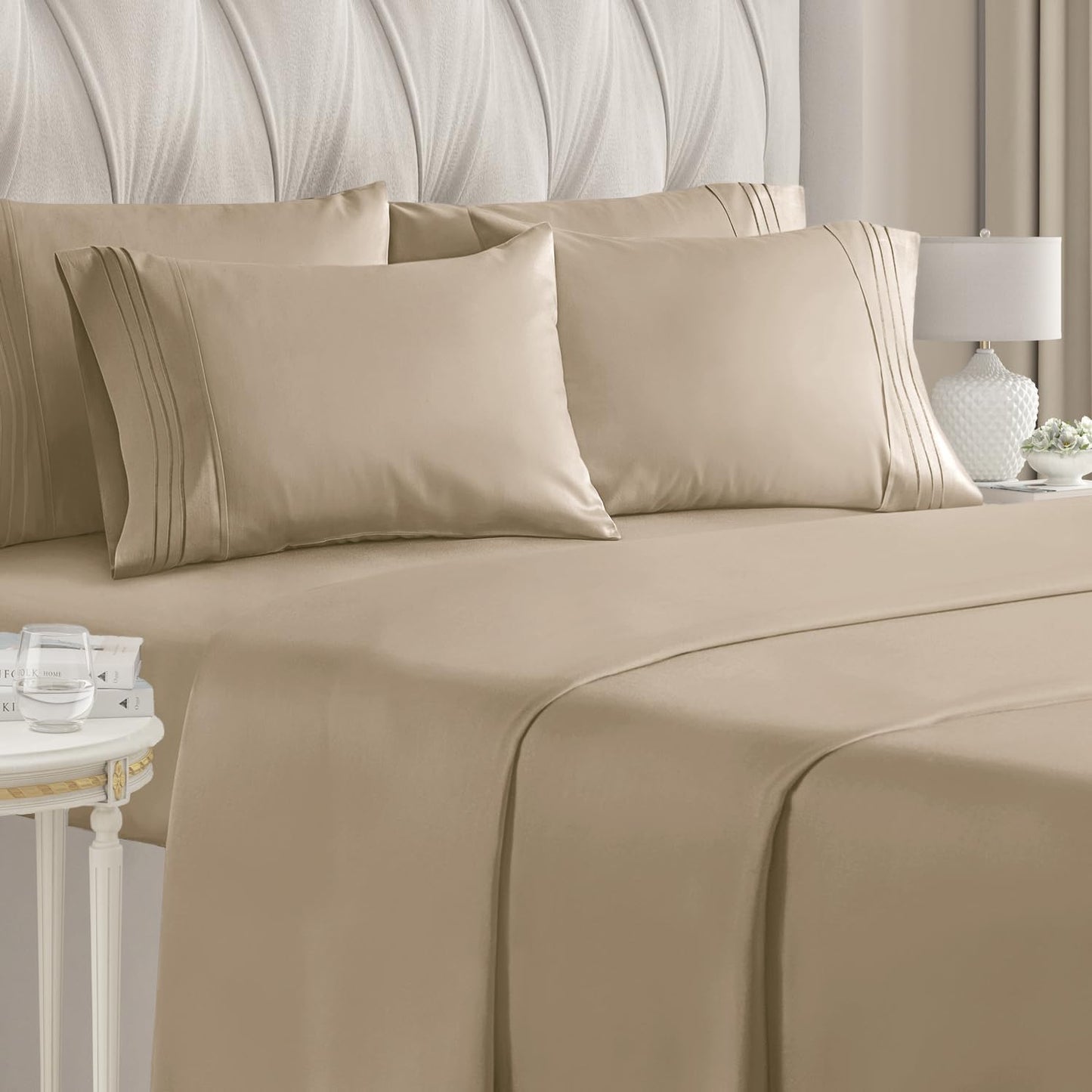 Luxury Ultra-Soft Bed Sheet Set | Hypoallergenic-Deep Pockets-Fade,Wrinkle,Stain Resistant-1800 Thread Count-6 Pieces