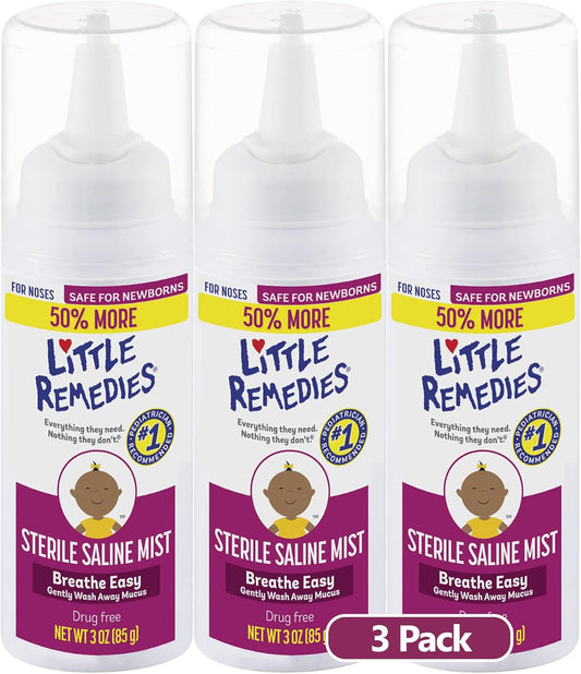 3PACK - Little Remedies Sterile Saline Nasal Mist, Safe for Newborns, 3 oz