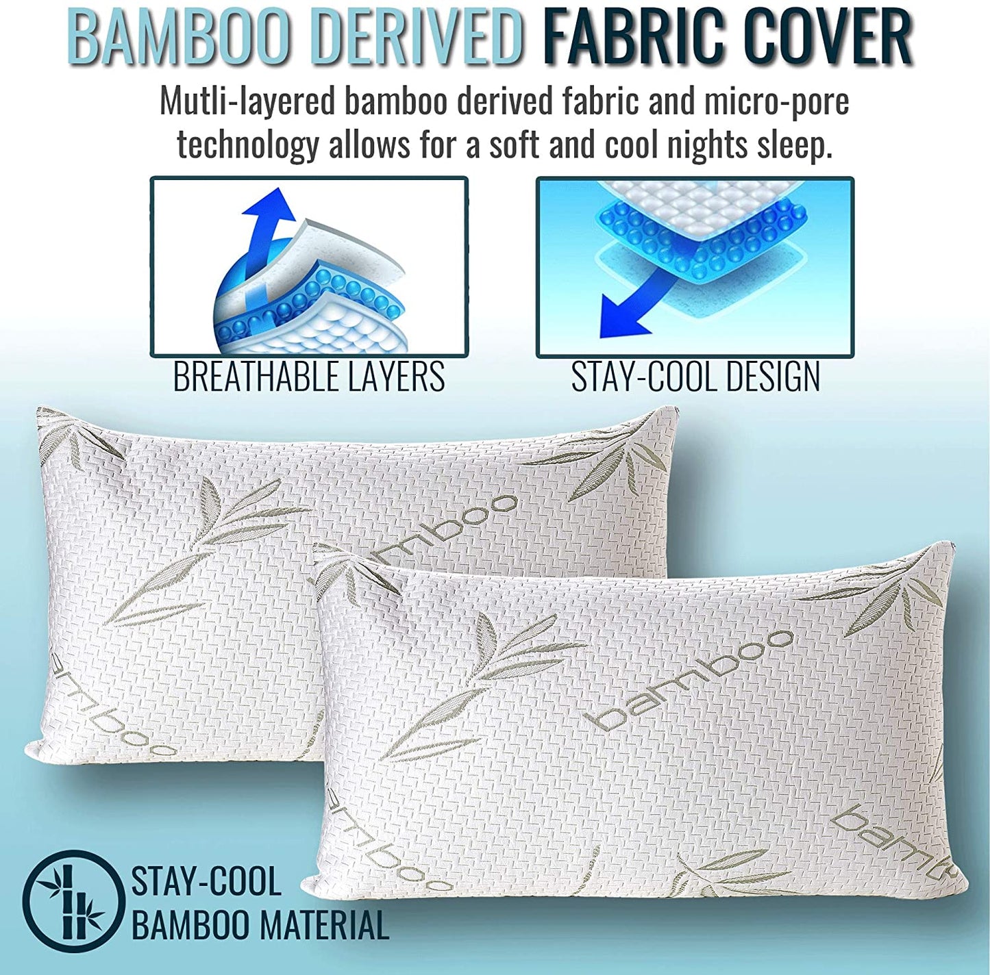 Premium Bamboo Covered Bed Pillow - Ultra-Soft, Hypoallergenic, and Eco-Friendly